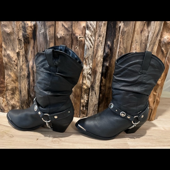 Brand New Dingo 1969 Leather Olivia Western Boot Black Size 8.5 Block Heel - Picture 1 of 4